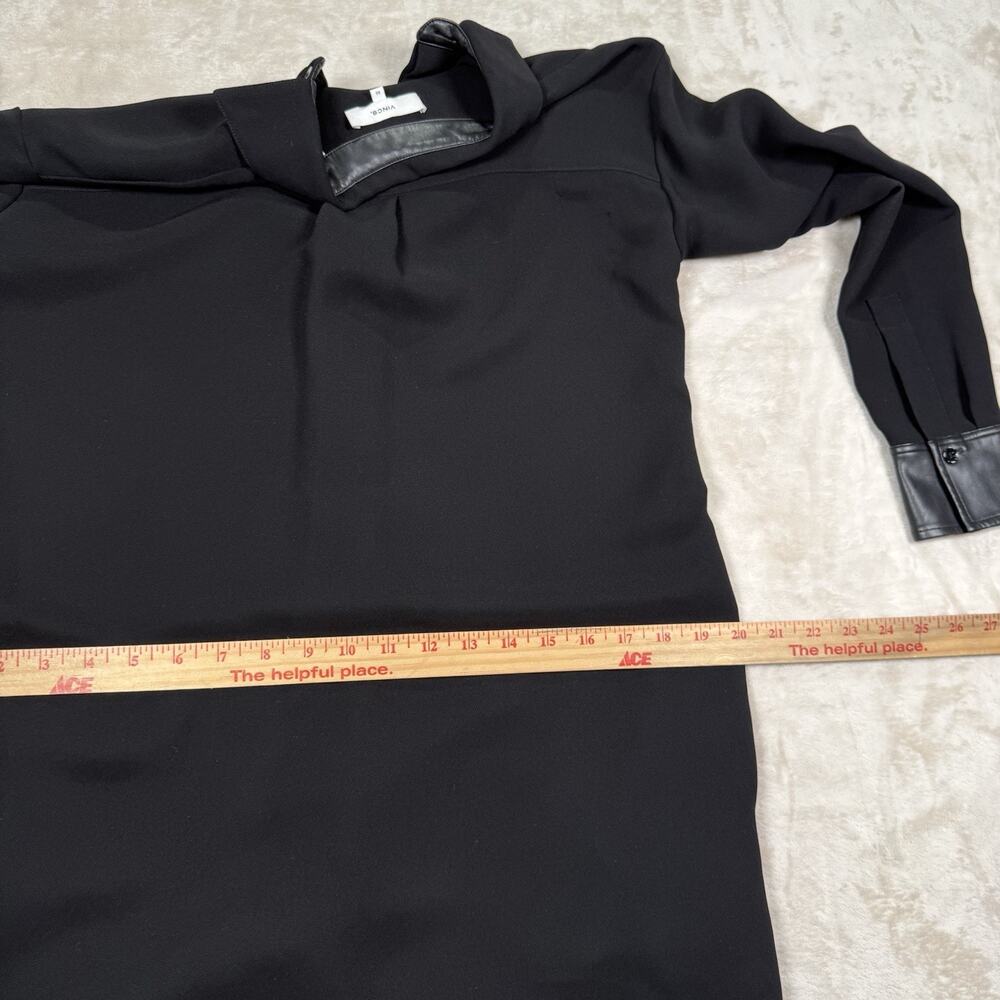 Vince Womens‎ Black Faux Leather Trim Knee Length Shirt Shift Dress Size XS - Picture 6 of 8